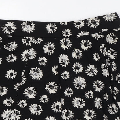 Divided by H&M Womens Black Floral Viscose A-Line Skirt Size S Zip