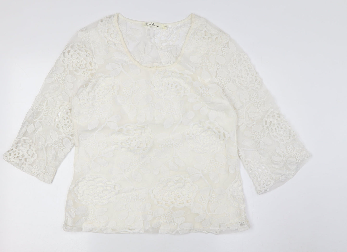 Womens UK Size S SOLITAIRE Ivory Basic Button-Up