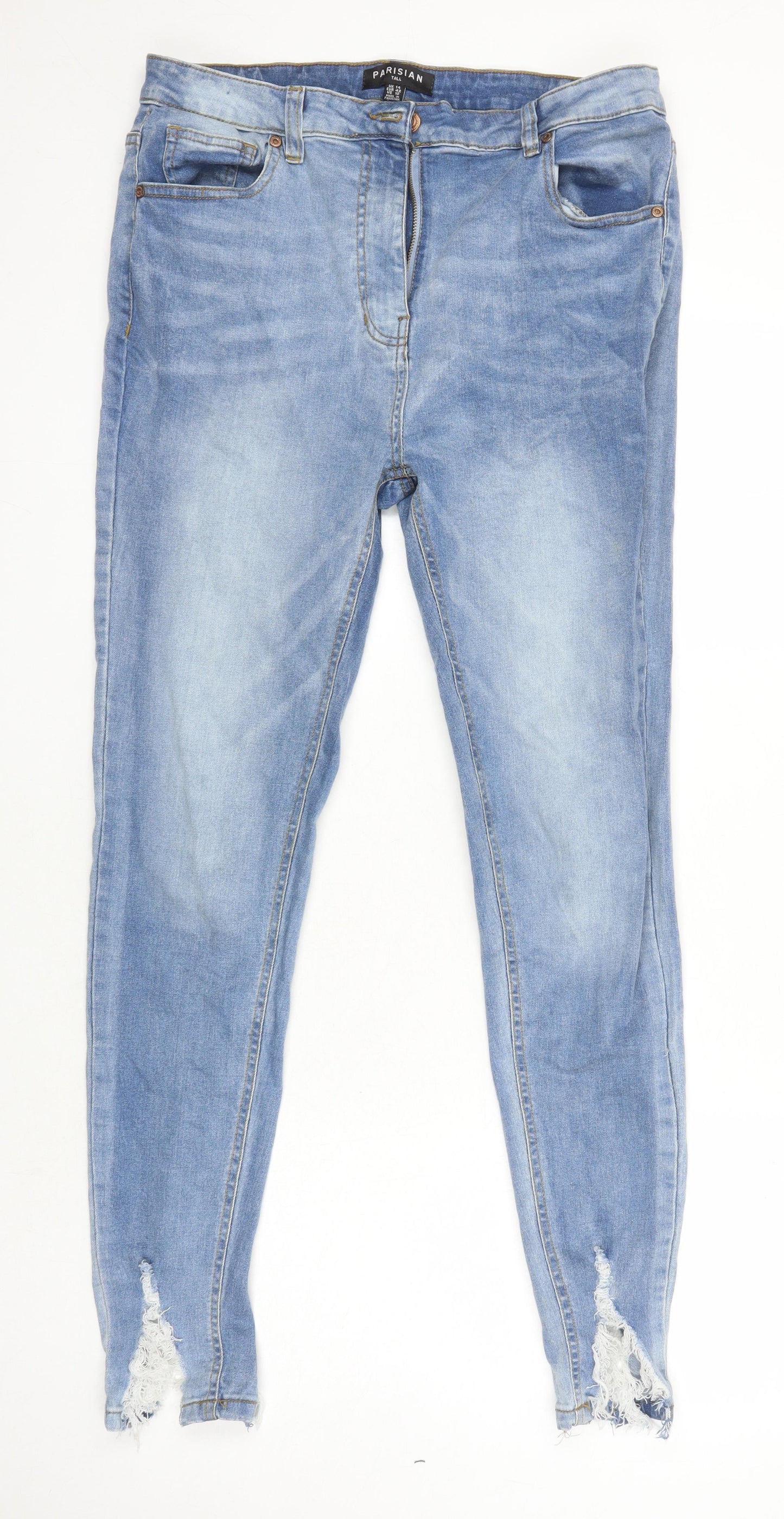 Parisian Womens Blue Cotton Skinny Jeans Size 14 L29 in Regular - Distressed Hems