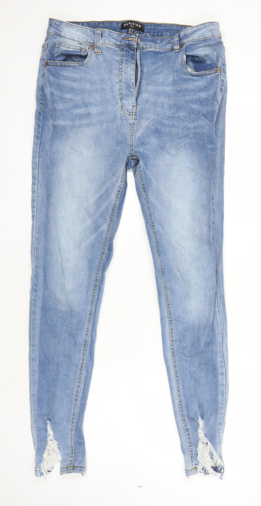 Parisian Womens Blue Cotton Skinny Jeans Size 14 L29 in Regular - Distressed Hems