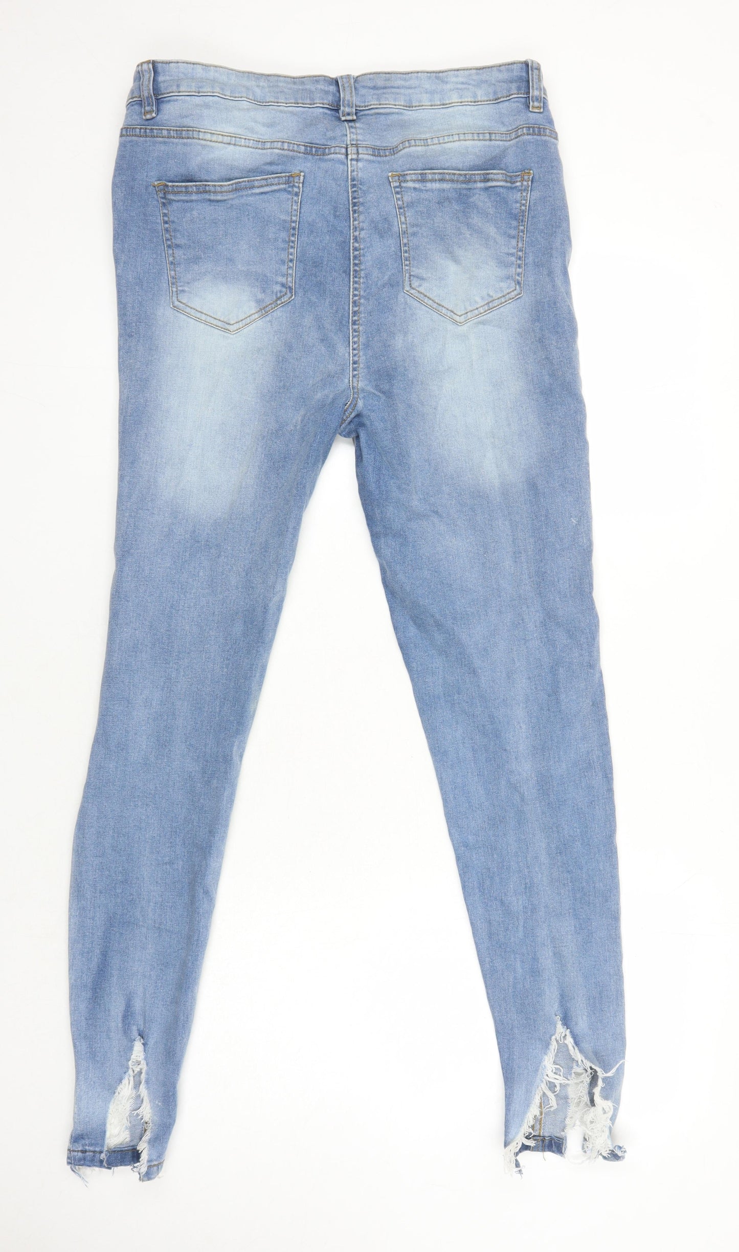 Parisian Womens Blue Cotton Skinny Jeans Size 14 L29 in Regular - Distressed Hems