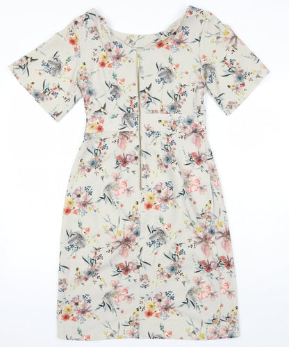 Closet Womens Multicoloured Floral Polyester Pencil Dress Size 10 Boat Neck