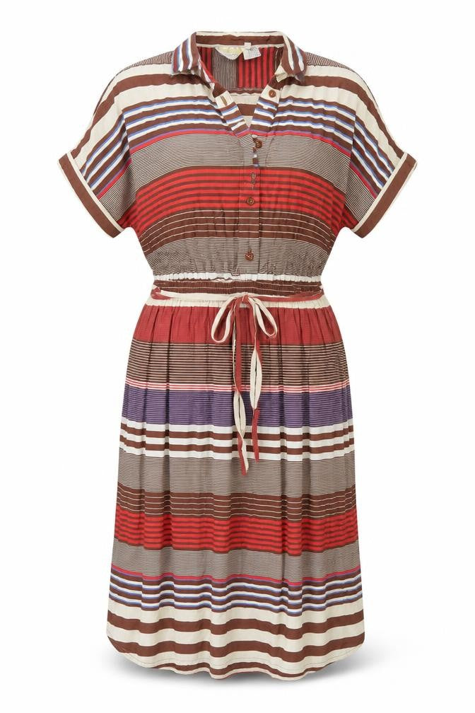 Shelena Womens Multicoloured Striped Viscose A-Line Size 14 Collared - Elasticated Waist