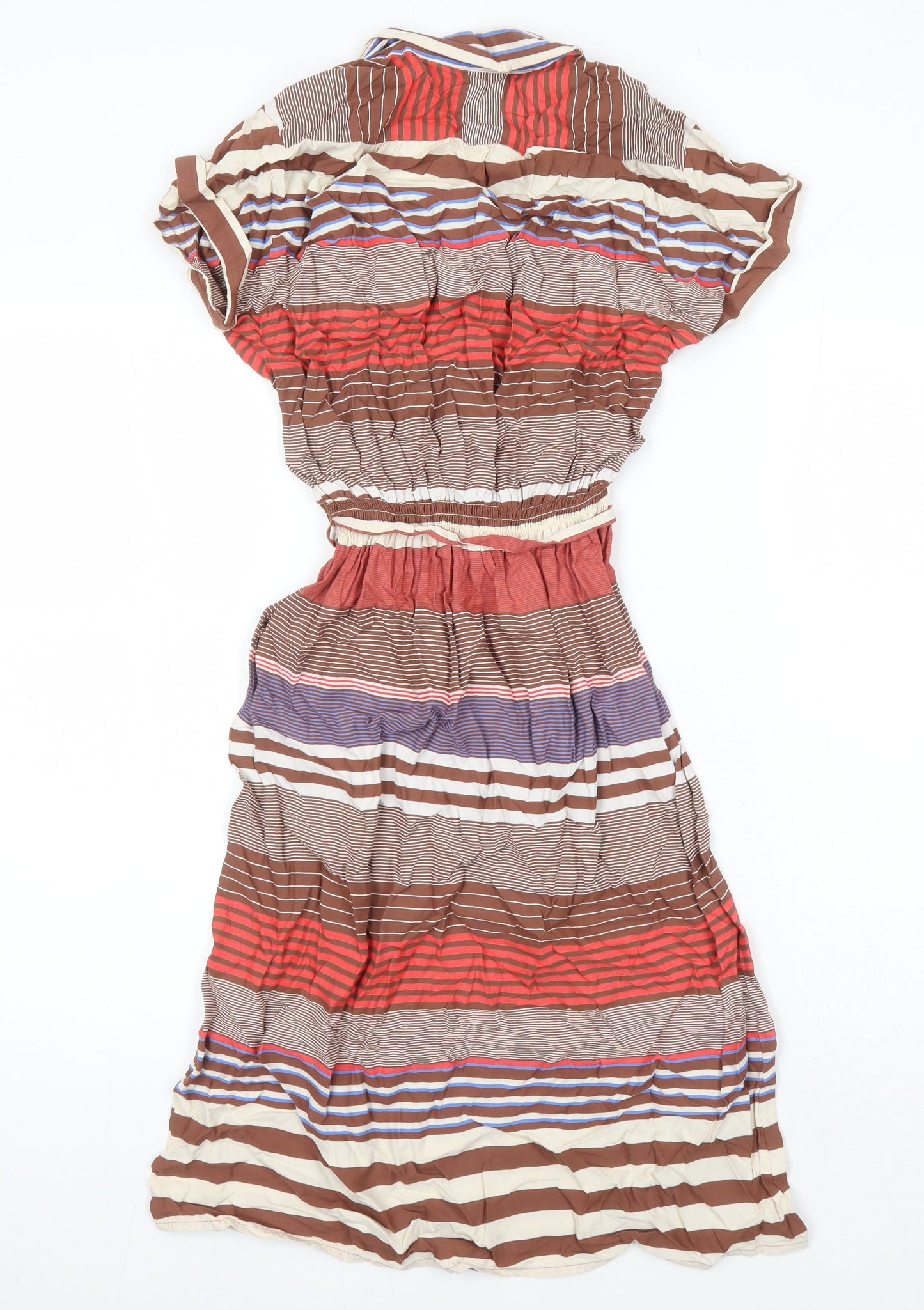 Shelena Womens Multicoloured Striped Viscose A-Line Size 14 Collared - Elasticated Waist