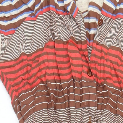 Shelena Womens Multicoloured Striped Viscose A-Line Size 14 Collared - Elasticated Waist