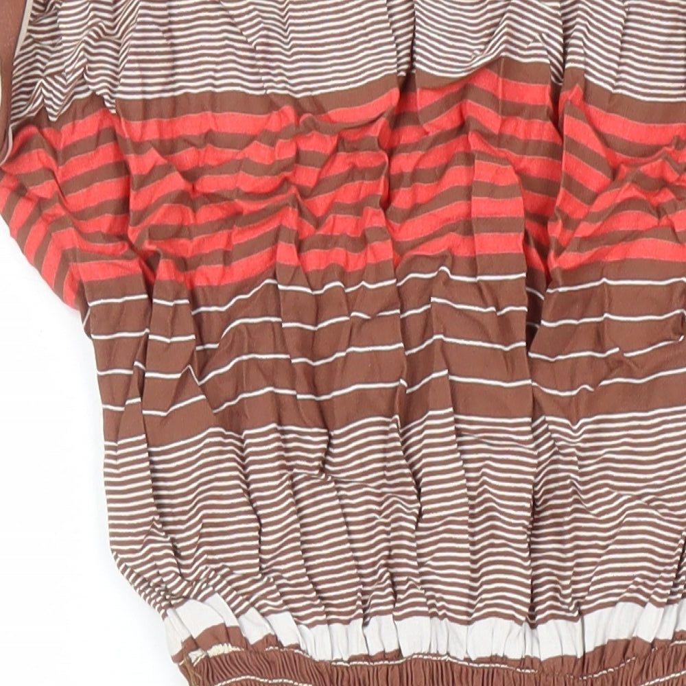 Shelena Womens Multicoloured Striped Viscose A-Line Size 14 Collared - Elasticated Waist