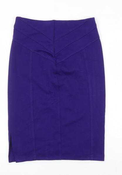 Marks and Spencer Womens Purple Herringbone Polyester Straight & Pencil Skirt Size 12