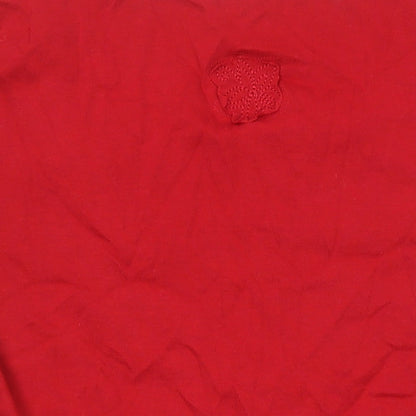 Per Una Womens Red Cotton Tunic T-Shirt Size 12 Scoop Neck - Embroidered Flowers