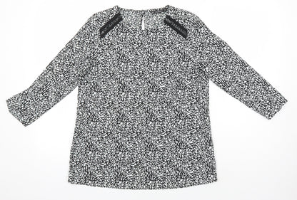 Dunnes Womens Ivory Geometric Polyester Tunic Blouse Size XS Round Neck