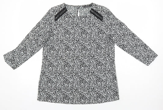 Dunnes Womens Ivory Geometric Polyester Tunic Blouse Size XS Round Neck