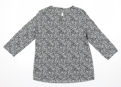 Dunnes Womens Ivory Geometric Polyester Tunic Blouse Size XS Round Neck