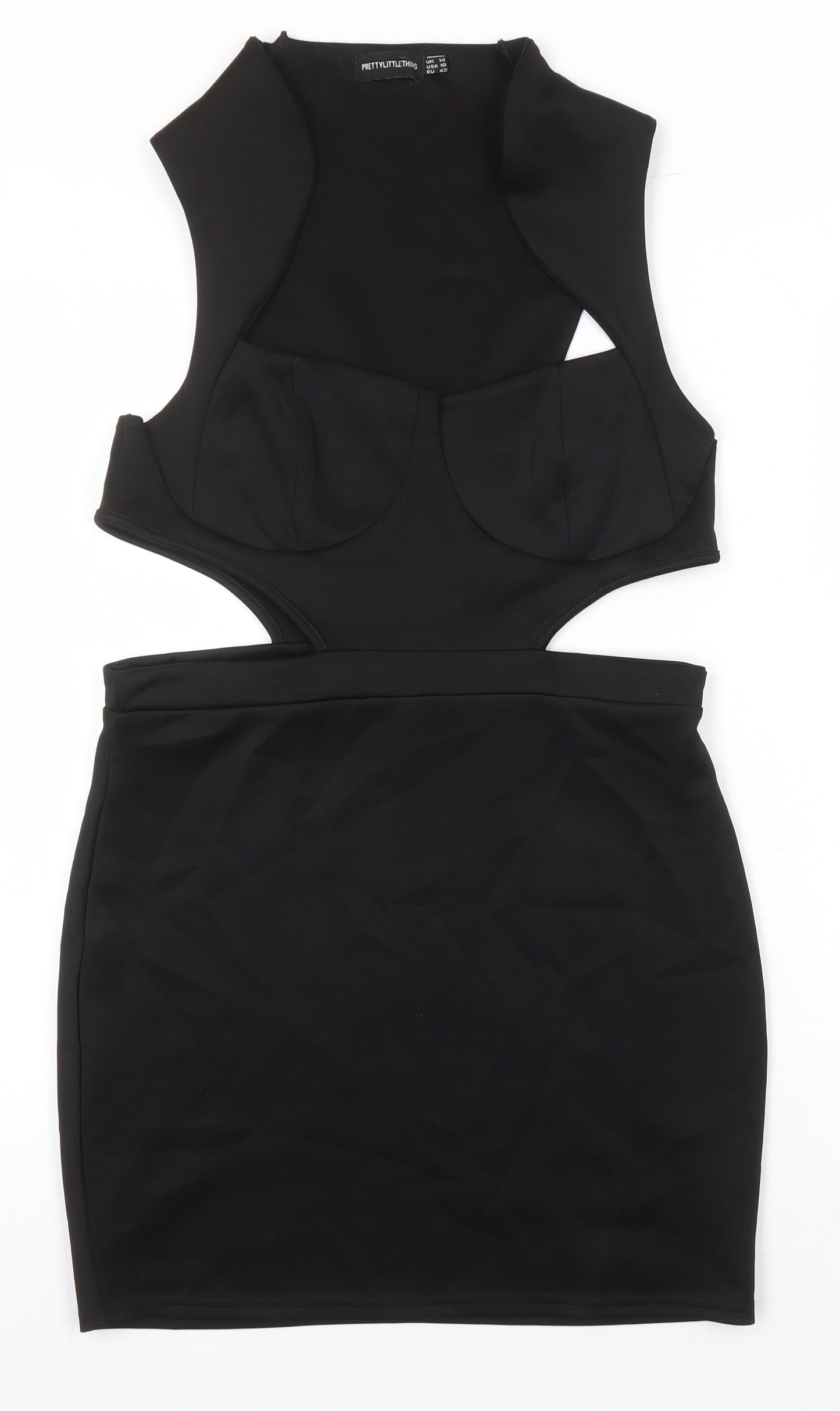 PRETTYLITTLETHING Womens Black Polyester Mini Size 14 Square Neck