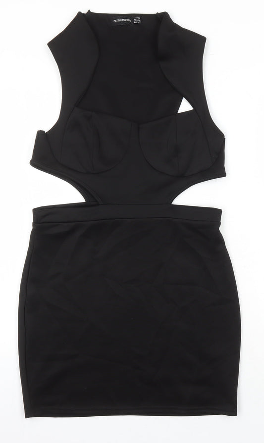 PRETTYLITTLETHING Womens Black Polyester Mini Size 14 Square Neck