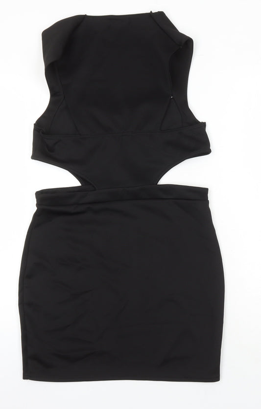 PRETTYLITTLETHING Womens Black Polyester Mini Size 14 Square Neck