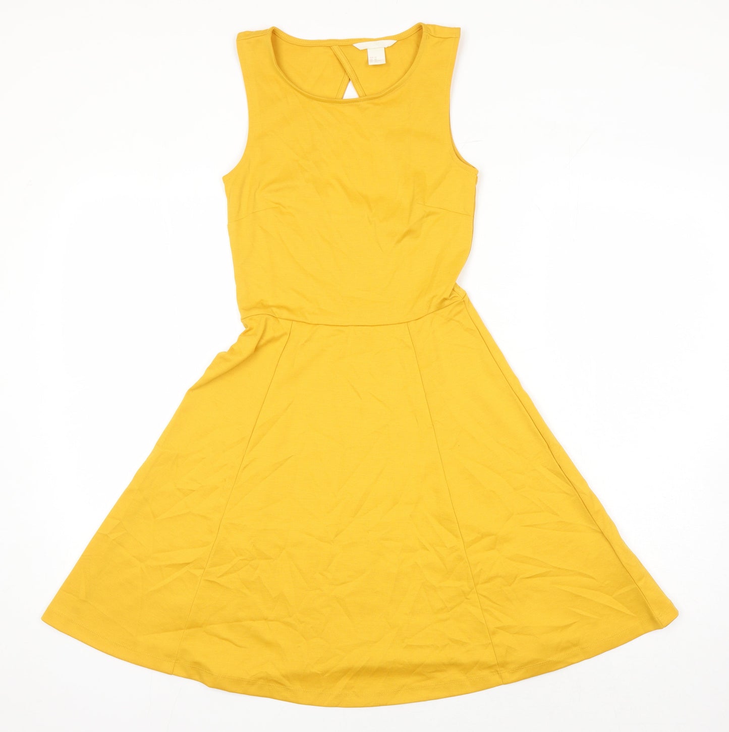 H&M Womens Yellow Polyester Fit & Flare Size XS Scoop Neck