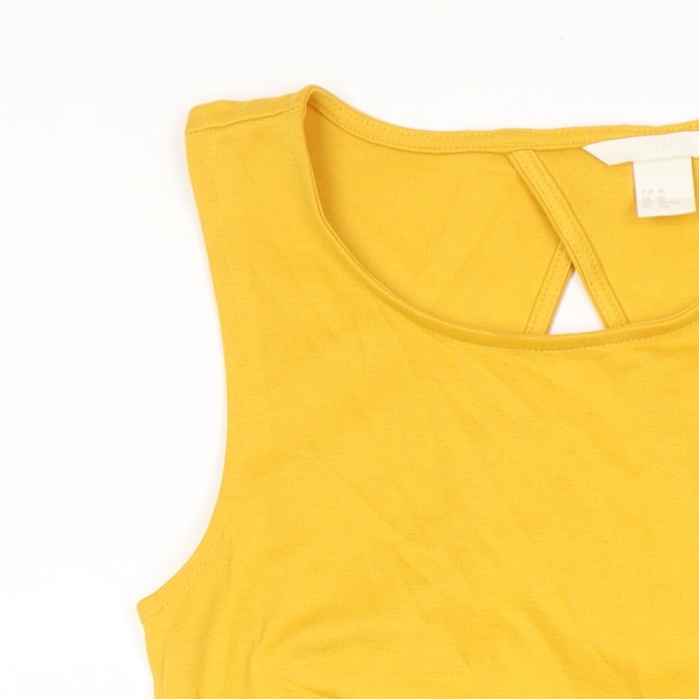 H&M Womens Yellow Polyester Fit & Flare Size XS Scoop Neck