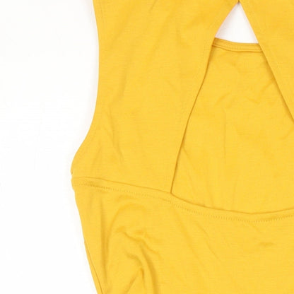 H&M Womens Yellow Polyester Fit & Flare Size XS Scoop Neck