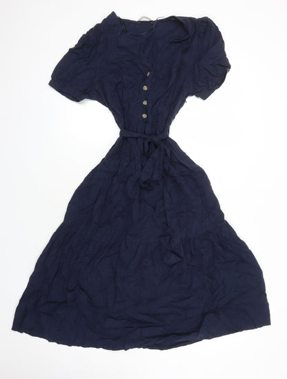 M&S Womens Blue Houndstooth Flax Shirt Dress Size 8 Sweetheart