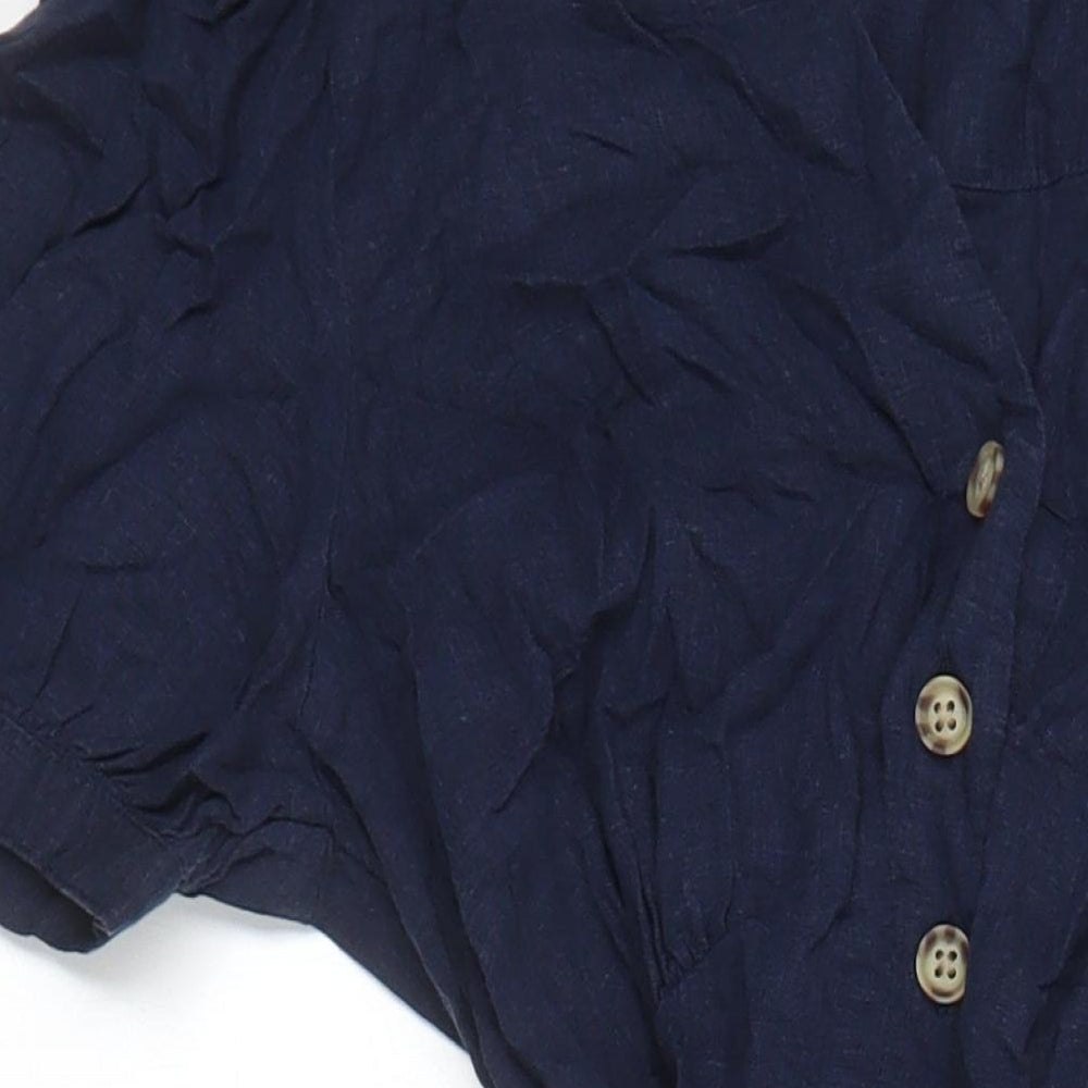 M&S Womens Blue Houndstooth Flax Shirt Dress Size 8 Sweetheart