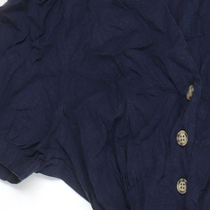 M&S Womens Blue Houndstooth Flax Shirt Dress Size 8 Sweetheart