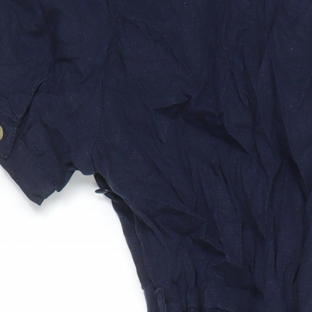 M&S Womens Blue Houndstooth Flax Shirt Dress Size 8 Sweetheart