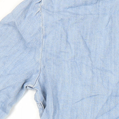 M&S Girls Blue Cotton Wrap Dress Size 12-13 Years V-Neck Tie