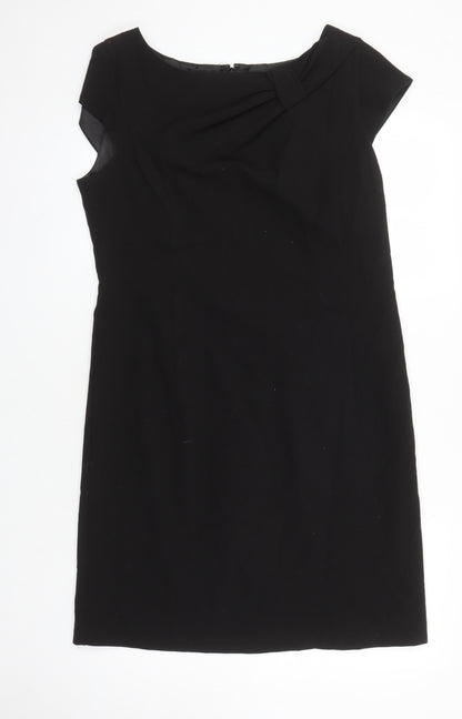 M&S Womens Black Polyester Shift Size 16 Boat Neck