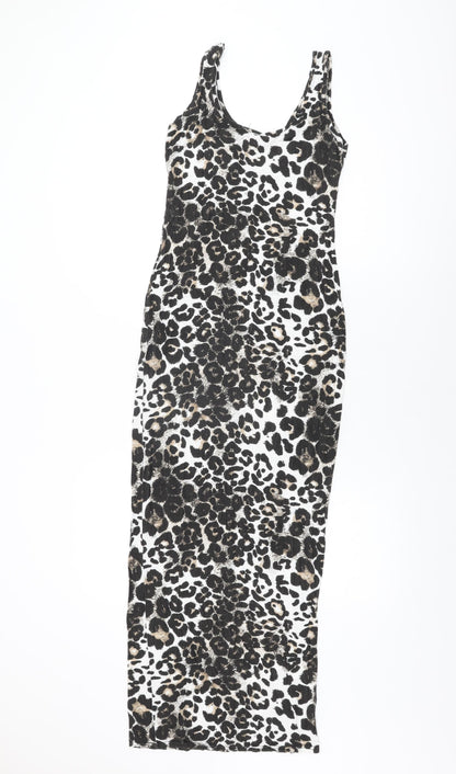 Boohoo Womens White Animal Print Polyester Bodycon Size 6 Scoop Neck Pullover