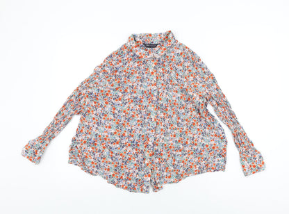 Marks and Spencer Womens Multicoloured Floral Viscose Basic Button-Up Size 14 Collared