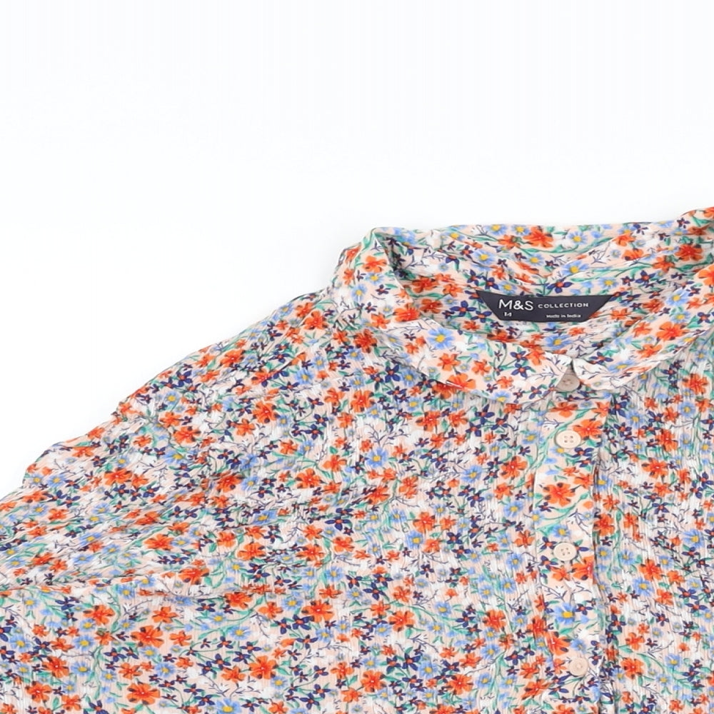 Marks and Spencer Womens Multicoloured Floral Viscose Basic Button-Up Size 14 Collared