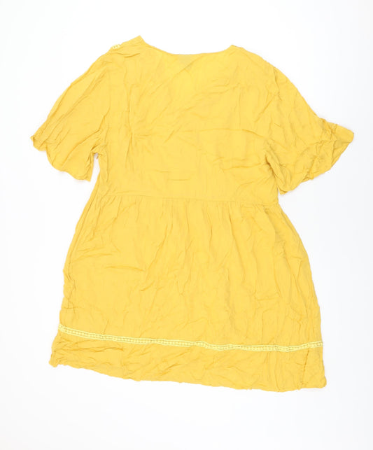 Izabel London Womens Yellow Polyester Shift Size 16 V-Neck Zip