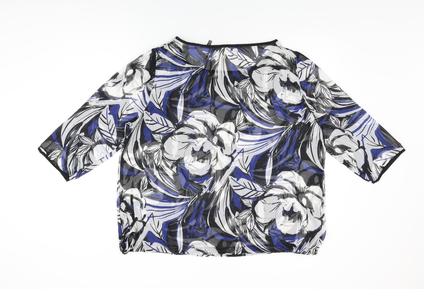 Anthology Womens Blue Floral Polyester Basic Blouse Size 16 Round Neck