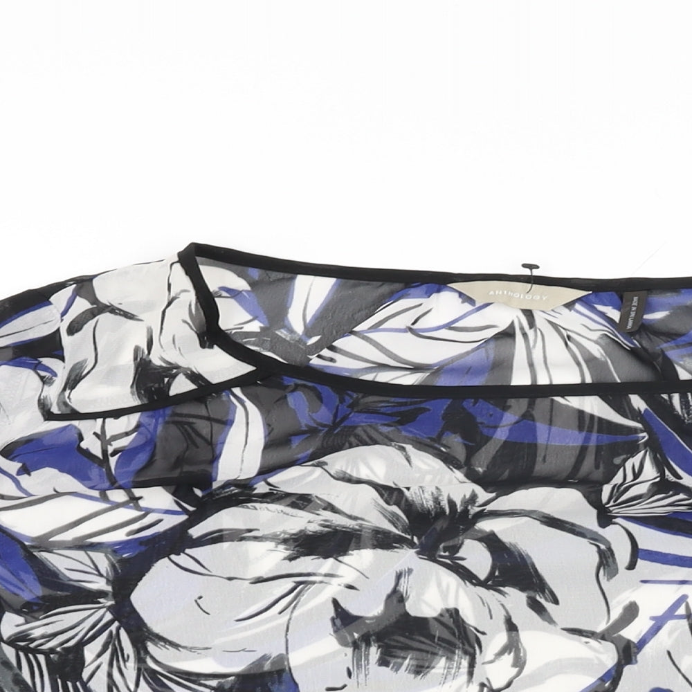 Anthology Womens Blue Floral Polyester Basic Blouse Size 16 Round Neck