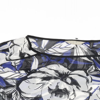 Anthology Womens Blue Floral Polyester Basic Blouse Size 16 Round Neck