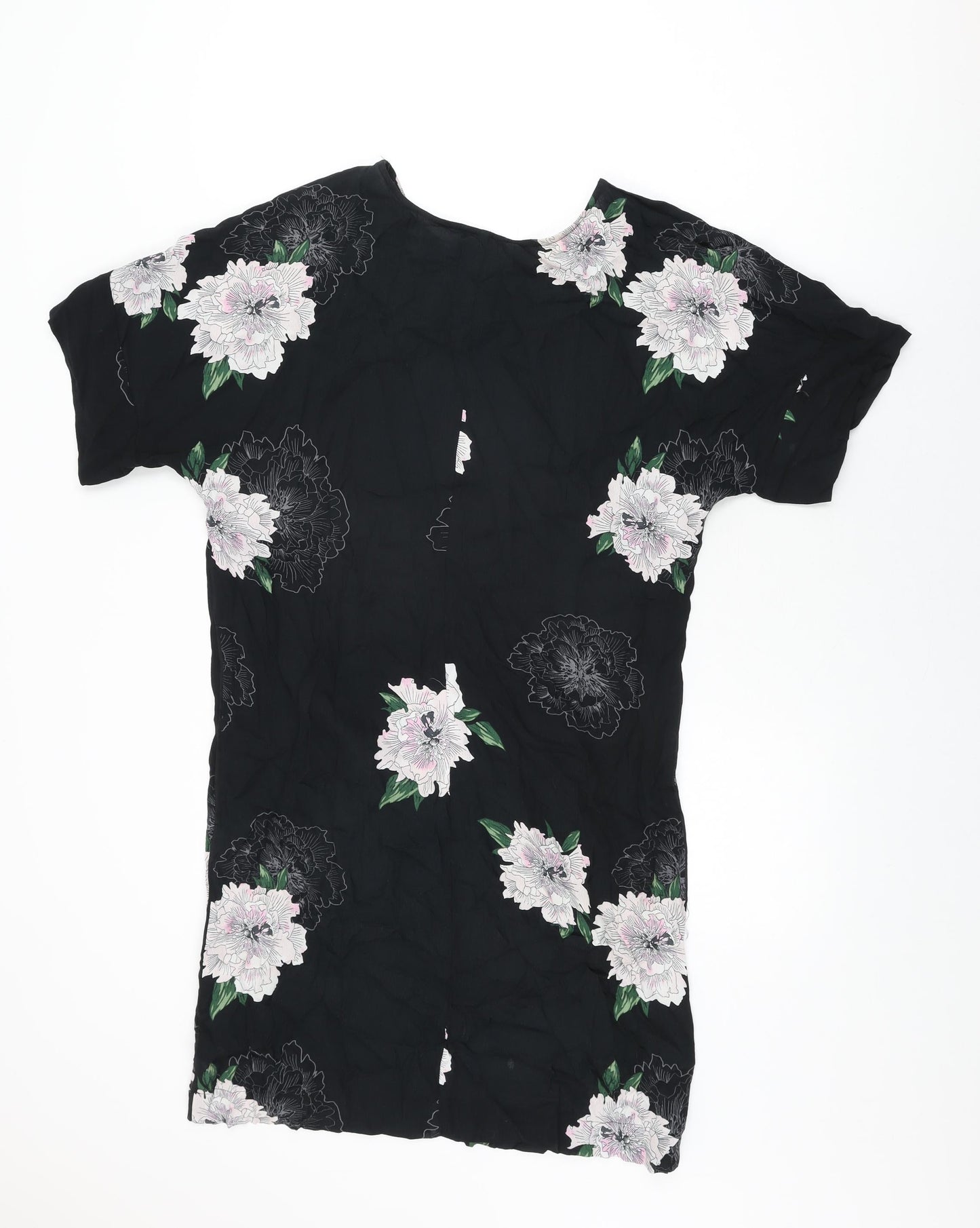 Free/Quent Womens Black Floral Viscose Shift Size XS Round Neck Pullover