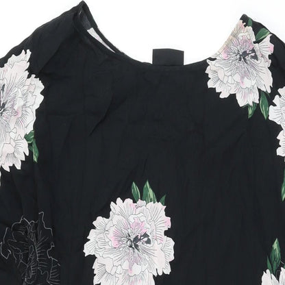 Free/Quent Womens Black Floral Viscose Shift Size XS Round Neck Pullover