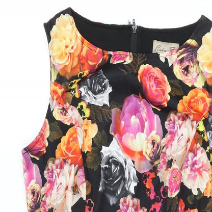 Lindy Bop Womens Black Floral Polyester A-Line Size 10 Boat Neck Zip