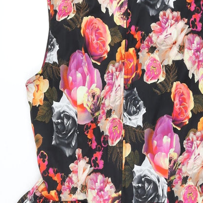 Lindy Bop Womens Black Floral Polyester A-Line Size 10 Boat Neck Zip