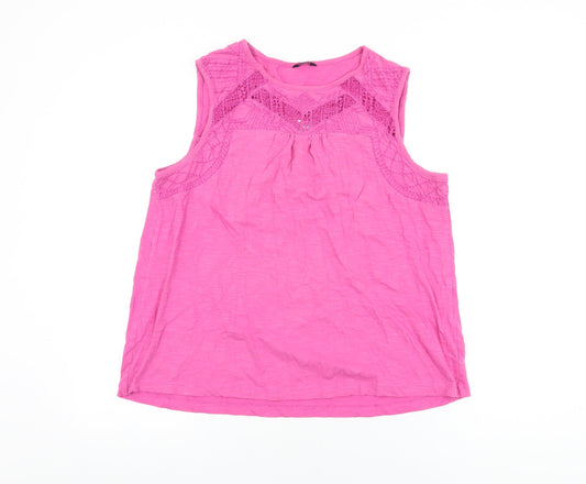 M&Co Womens Pink Cotton Basic T-Shirt Size 14 Round Neck