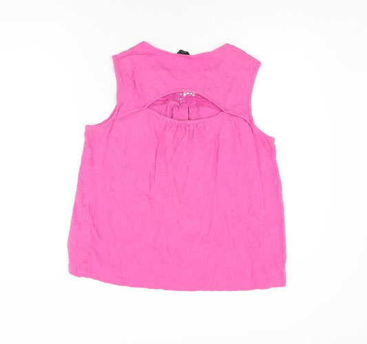 M&Co Womens Pink Cotton Basic T-Shirt Size 14 Round Neck