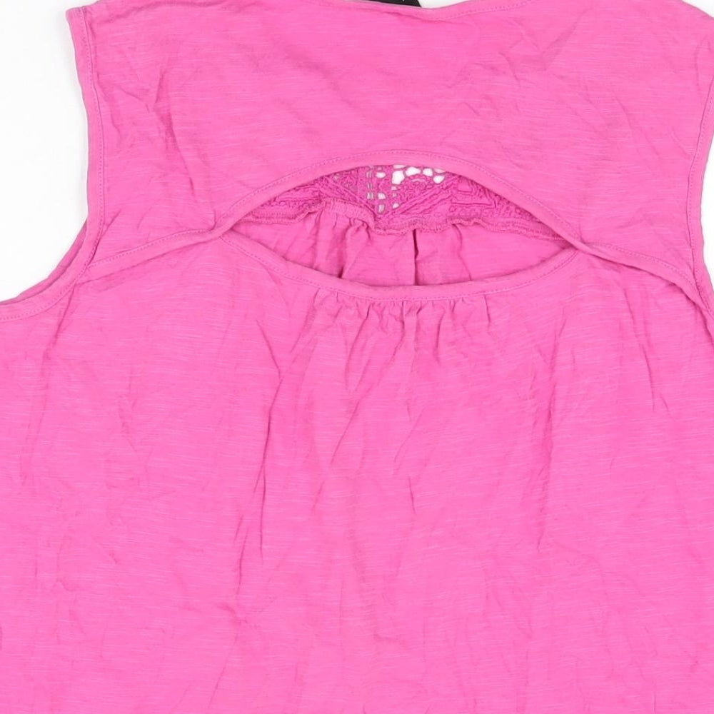 M&Co Womens Pink Cotton Basic T-Shirt Size 14 Round Neck