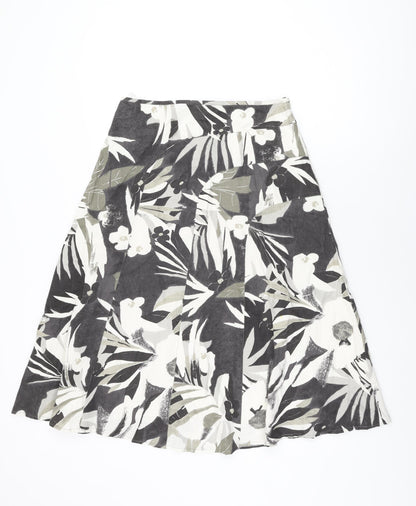 iZ Womens Grey Floral Cotton Swing Skirt Size M Zip