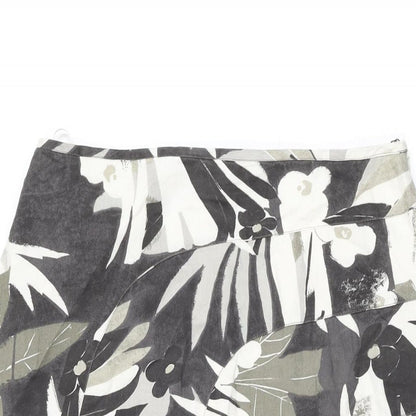 iZ Womens Grey Floral Cotton Swing Skirt Size M Zip