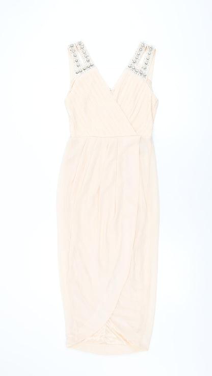 TFNC London Womens Pink Polyester Bodycon Size 8 V-Neck Zip