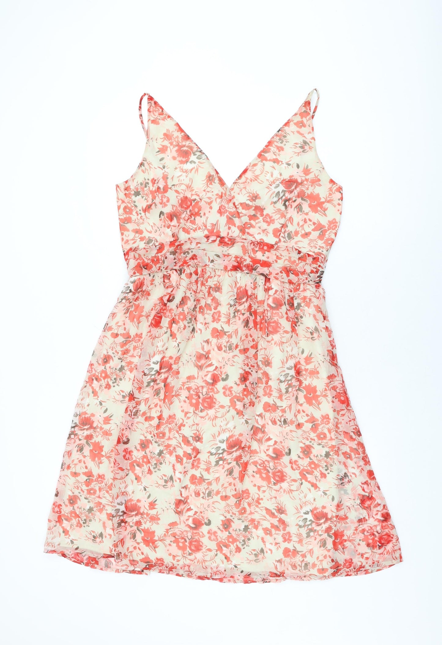 VERO MODA Womens Ivory Floral Polyester A-Line Size XL V-Neck Pullover