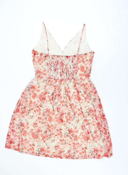 VERO MODA Womens Ivory Floral Polyester A-Line Size XL V-Neck Pullover