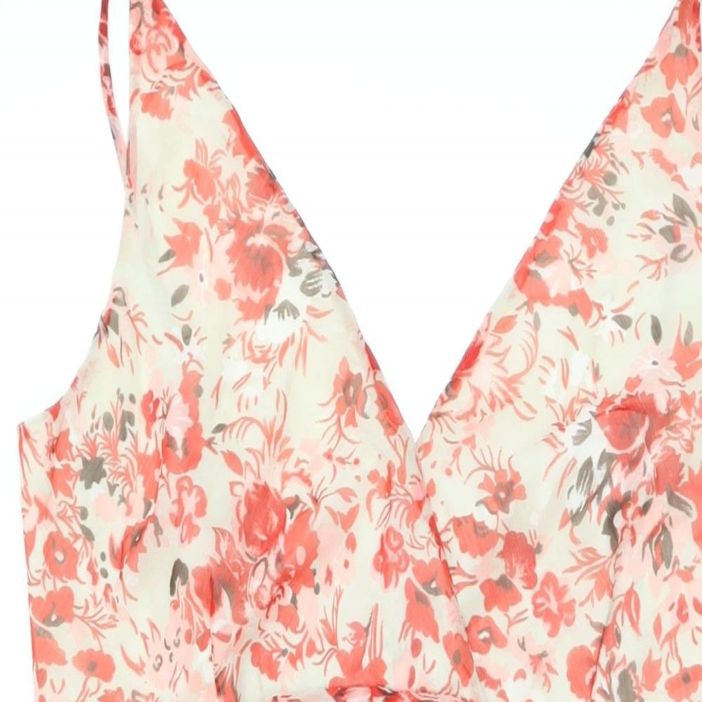 VERO MODA Womens Ivory Floral Polyester A-Line Size XL V-Neck Pullover