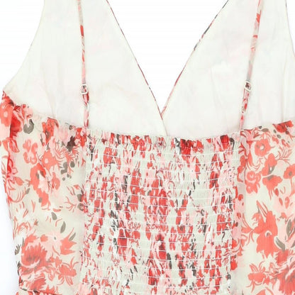 VERO MODA Womens Ivory Floral Polyester A-Line Size XL V-Neck Pullover