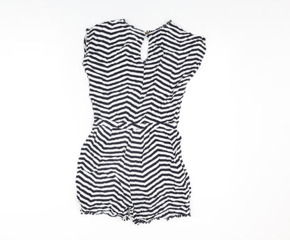 Oasis Womens White Striped Viscose Playsuit One-Piece Size XS Button