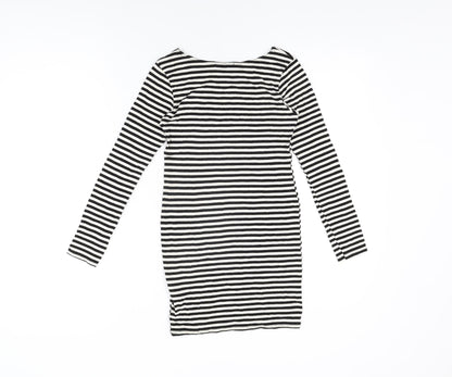 PRETTYLITTLETHING Womens White Striped Viscose Bodycon Size 8 Round Neck Pullover
